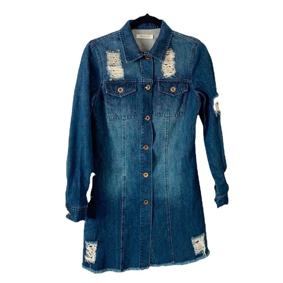 Mebon by Machine Jeans Ripped / Distressed Denim Shirt Dress - Picture 1 of 11